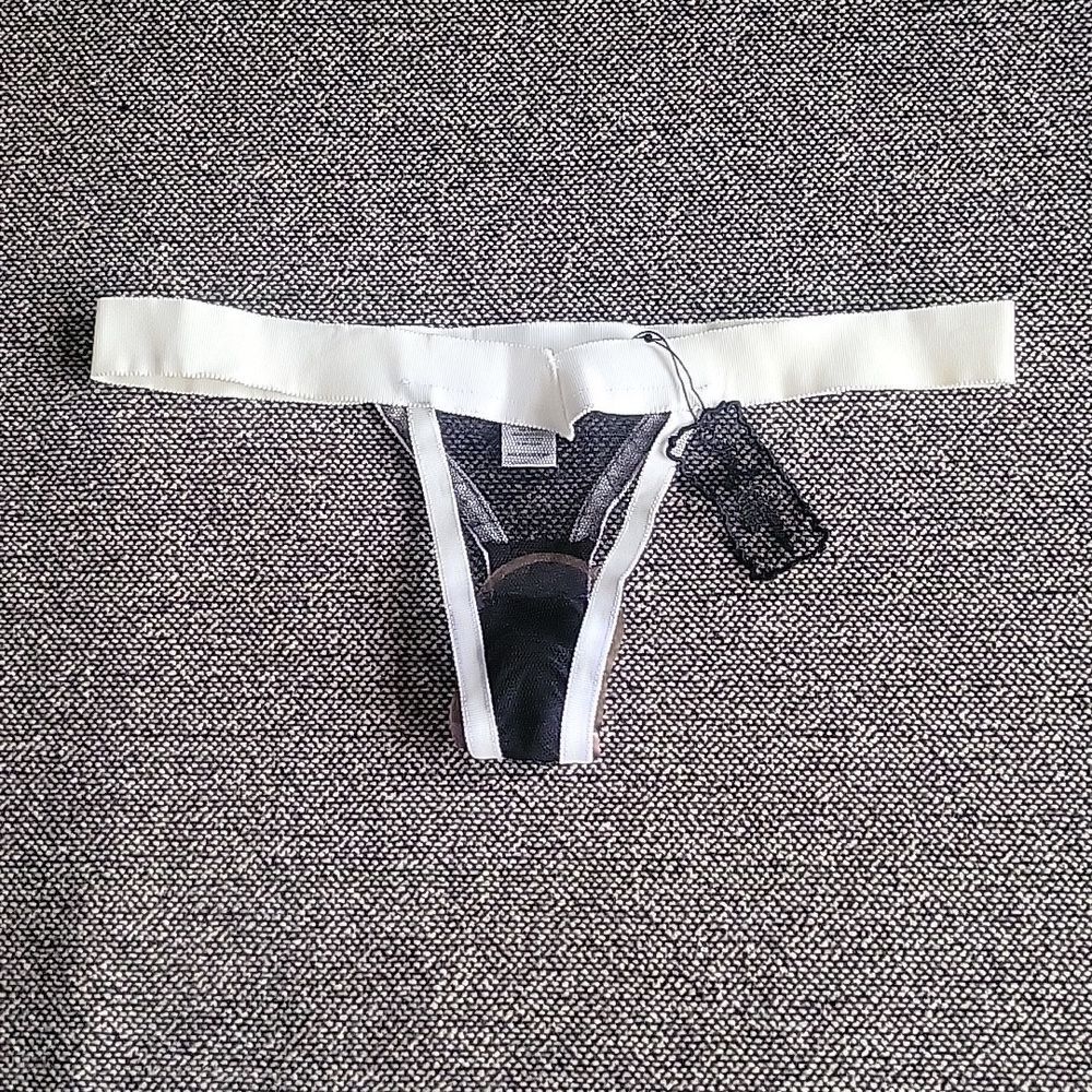 NWT For Love &  Lemons M Skivvies Le Fleur Thong Mesh Sexy Black White Panty NEW